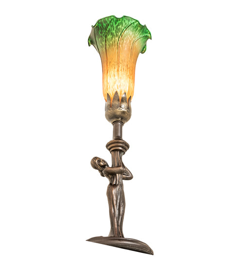 15" High Amber/Green Tiffany Pond Lily Nouveau Lady Accent Lamp