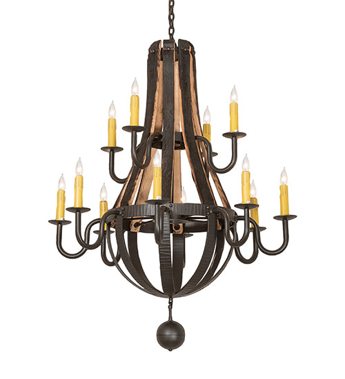 44" Wide Barrel Stave Madera 12 Light Two Tier Chandelier