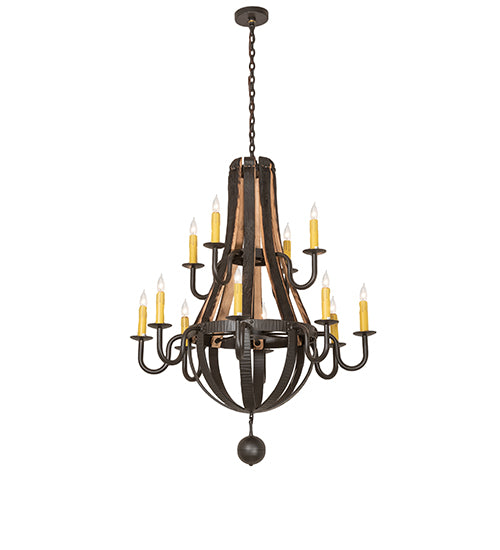 44" Wide Barrel Stave Madera 12 Light Two Tier Chandelier