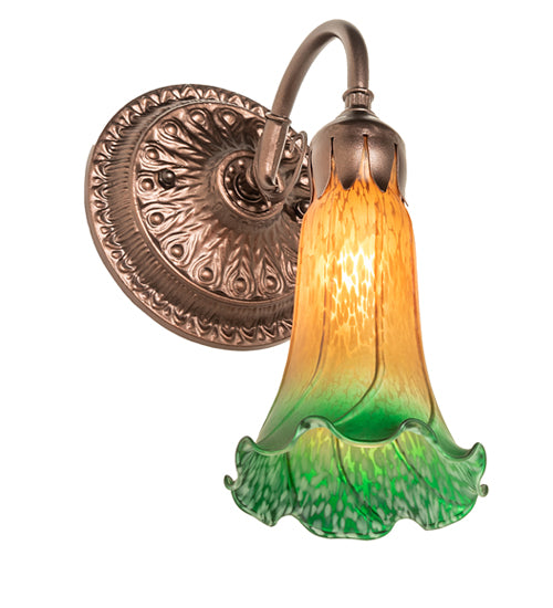 5" Wide Amber/Green Pond Lily Victorian Wall Sconce