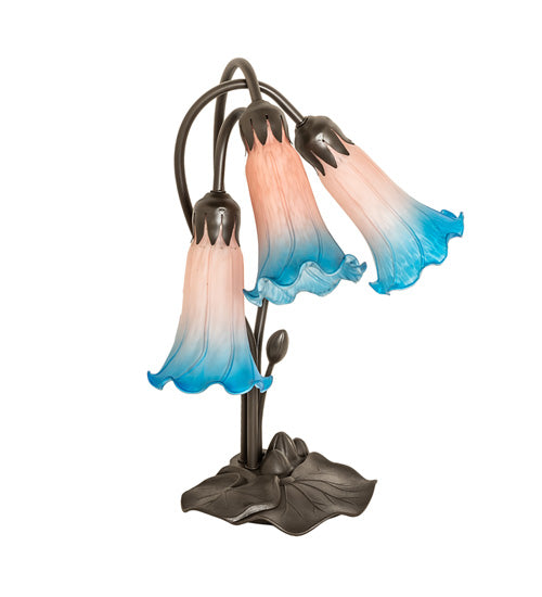 16" High Pink/Blue Tiffany Pond Lily 3 Light Accent Lamp