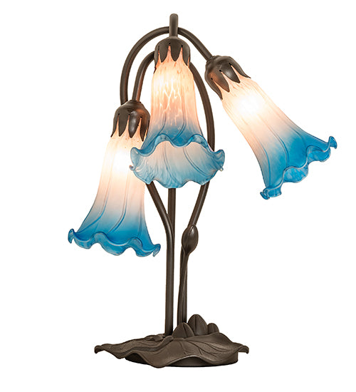 16" High Pink/Blue Tiffany Pond Lily 3 Light Accent Lamp