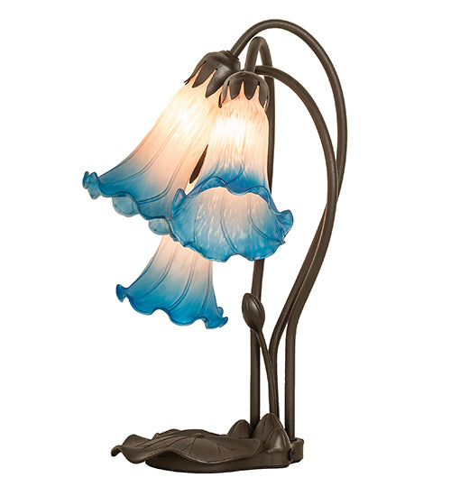 16" High Pink/Blue Tiffany Pond Lily 3 Light Accent Lamp