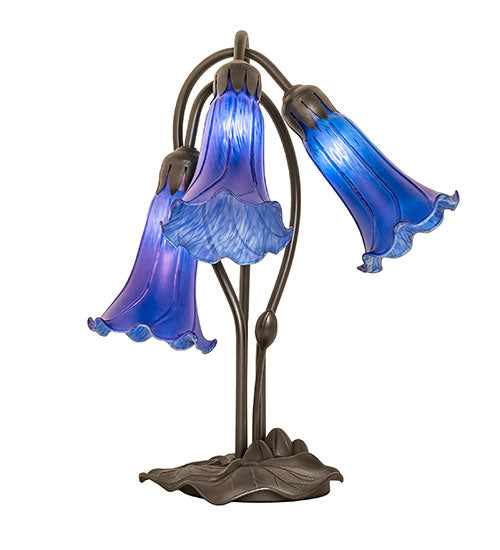 16" High Blue Tiffany Pond Lily 3 Light Accent Lamp