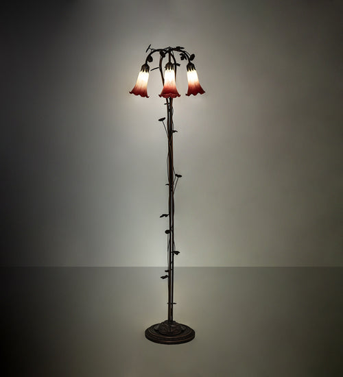 58" High Seafoam/Cranberry Tiffany Pond Lily 3 Light Floor Lamp