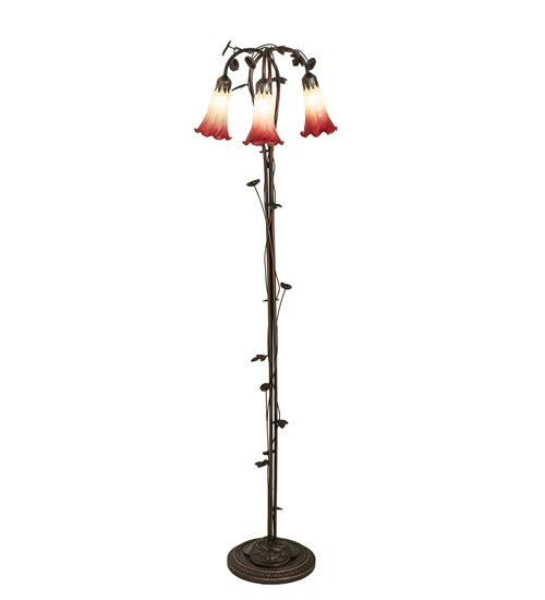 58" High Seafoam/Cranberry Tiffany Pond Lily 3 Light Floor Lamp