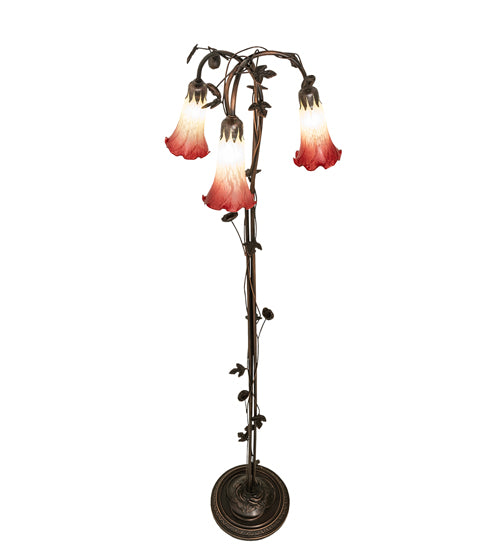 58" High Seafoam/Cranberry Tiffany Pond Lily 3 Light Floor Lamp