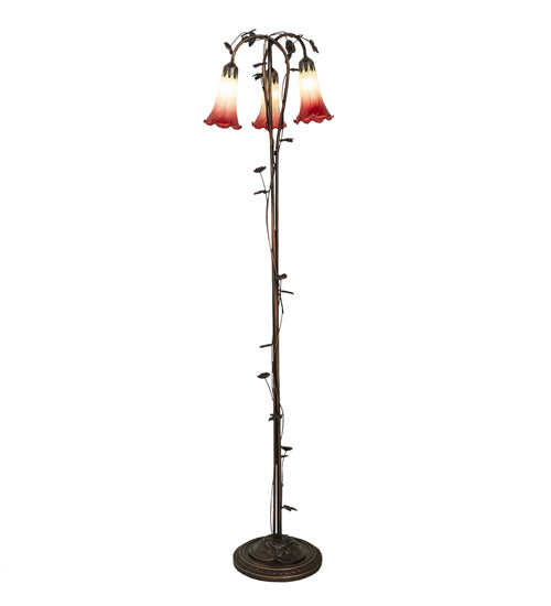 58" High Seafoam/Cranberry Tiffany Pond Lily 3 Light Floor Lamp