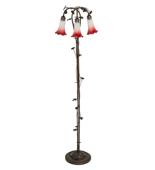 58" High Pink/White Tiffany Pond Lily 3 Light Floor Lamp