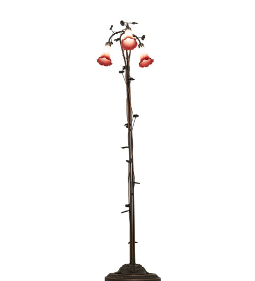 58" High Pink/White Tiffany Pond Lily 3 Light Floor Lamp