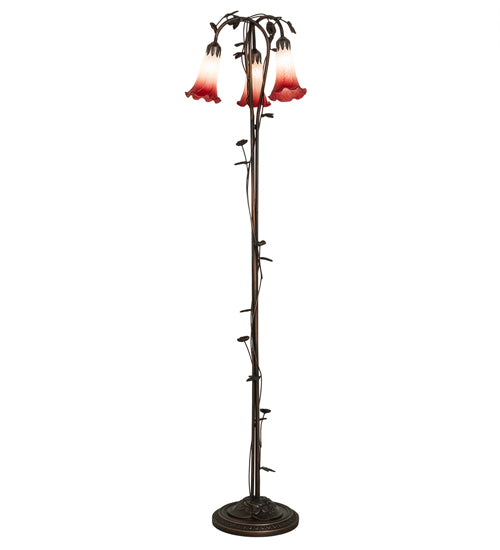 58" High Pink/White Tiffany Pond Lily 3 Light Floor Lamp