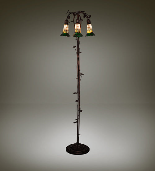 58" High Stained Glass Pond Lily 3 Light Floor Lamp