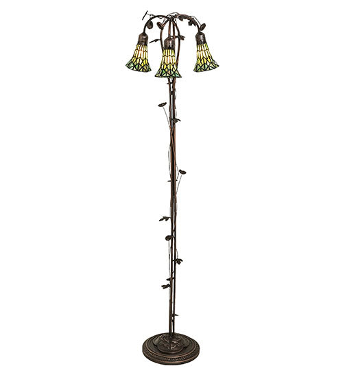 58" High Stained Glass Pond Lily 3 Light Floor Lamp