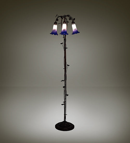 58" High Blue/White Pond Lily 3 Light Floor Lamp