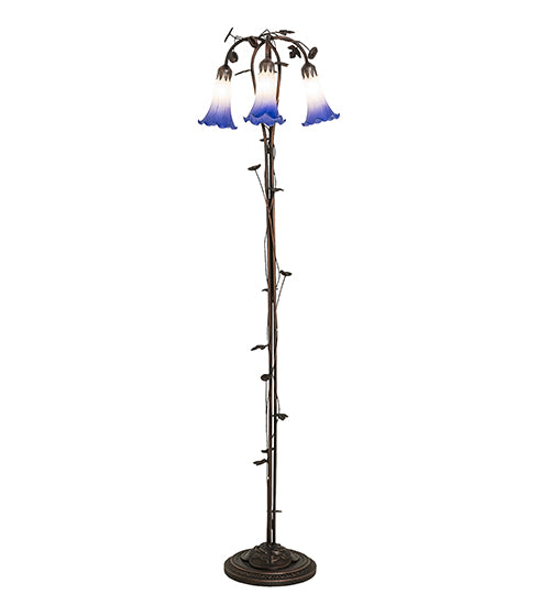 58" High Blue/White Pond Lily 3 Light Floor Lamp