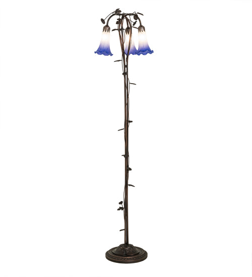 58" High Blue/White Pond Lily 3 Light Floor Lamp