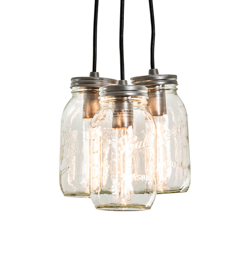 9" Wide Mason Jar 3 Light Pendant