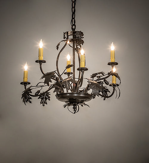 28" Wide Oak Leaf & Acorn 6 Light Chandelier