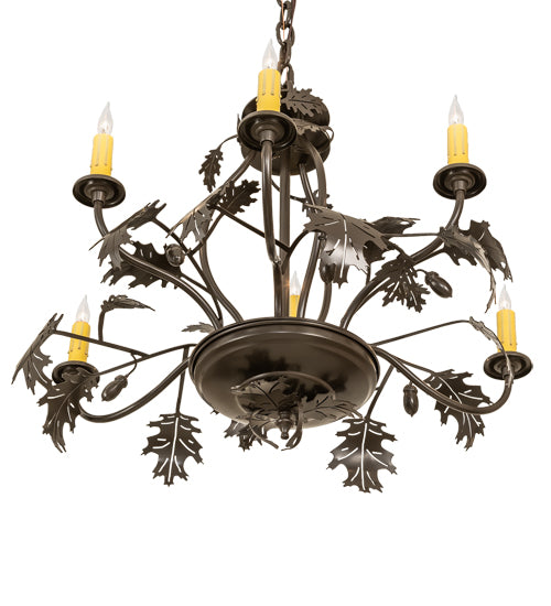 28" Wide Oak Leaf & Acorn 6 Light Chandelier