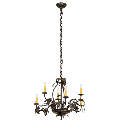 28" Wide Oak Leaf & Acorn 6 Light Chandelier