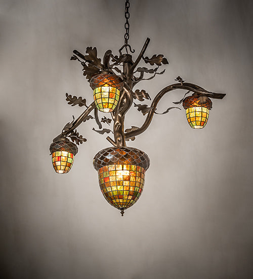 48" Wide Acorn Branch 4 Light Chandelier