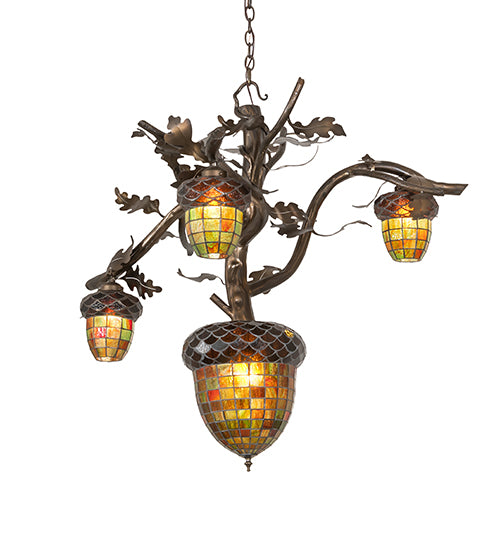 48" Wide Acorn Branch 4 Light Chandelier