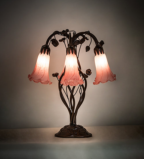 18" High Pink Tiffany Pond Lily 6 Light Table Lamp