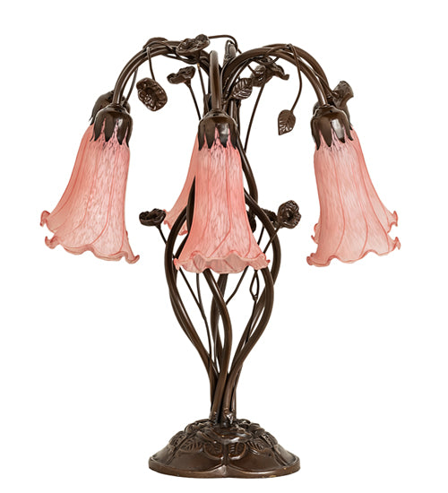 18" High Pink Tiffany Pond Lily 6 Light Table Lamp