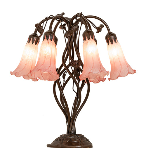 18" High Pink Tiffany Pond Lily 6 Light Table Lamp