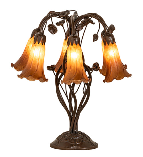 18" High Amber Tiffany Pond Lily 6 Light Table Lamp