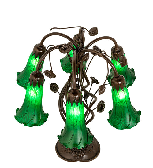 18" High Green Tiffany Pond Lily 6 Light Table Lamp