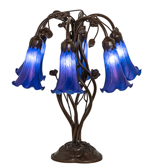 18" High Blue Tiffany Pond Lily 6 Light Table Lamp