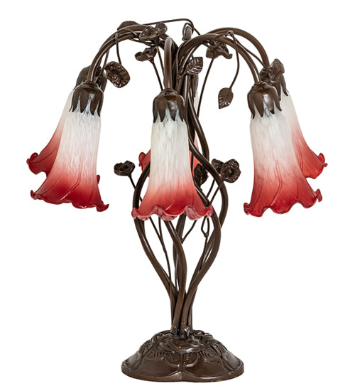 18" High Red/White Tiffany Pond Lily 6 Light Table Lamp