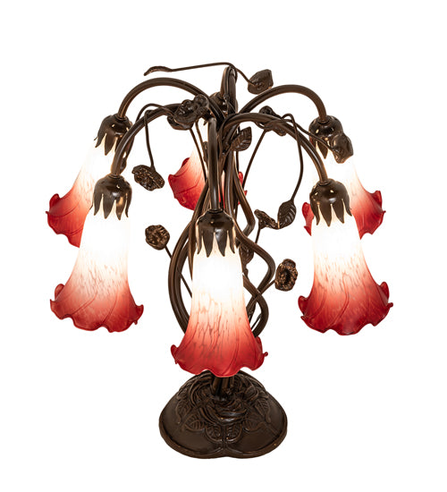 18" High Red/White Tiffany Pond Lily 6 Light Table Lamp