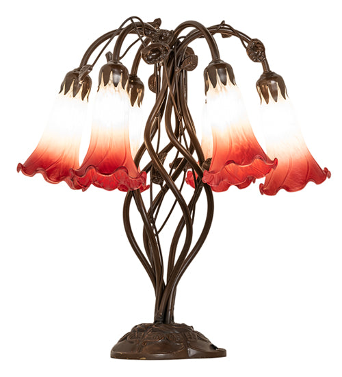 18" High Red/White Tiffany Pond Lily 6 Light Table Lamp