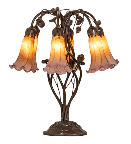 18" High Amber/Purple Tiffany Pond Lily 6 Light Table Lamp