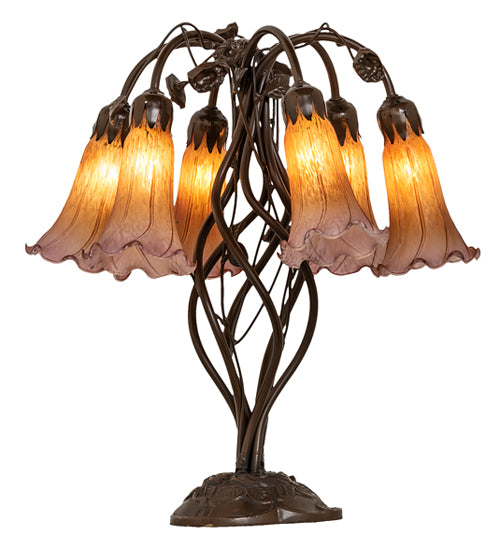 18" High Amber/Purple Tiffany Pond Lily 6 Light Table Lamp