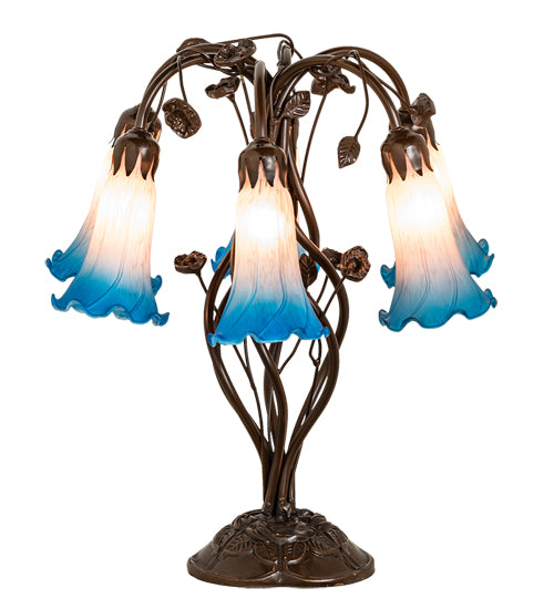 18" High Pink/Blue Tiffany Pond Lily 6 Light Table Lamp