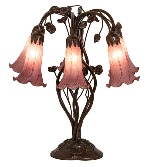 18" High Lavender Tiffany Pond Lily 6 Light Table Lamp