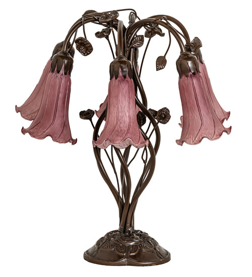 18" High Lavender Tiffany Pond Lily 6 Light Table Lamp