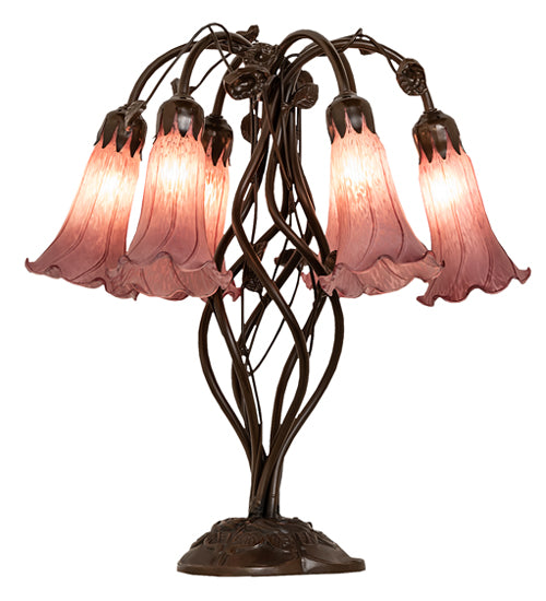 18" High Lavender Tiffany Pond Lily 6 Light Table Lamp