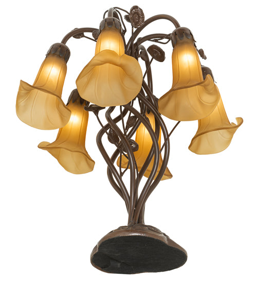 19" High Amber Tiffany Pond Lily 6 Light Table Lamp