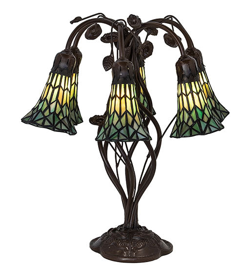 19" High Stained Glass Pond Lily 6 Light Table Lamp