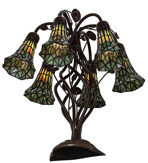 19" High Stained Glass Pond Lily 6 Light Table Lamp