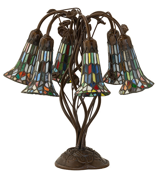 19" High Stained Glass Pond Lily 6 Light Table Lamp