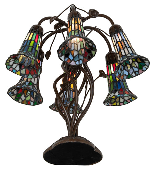 19" High Stained Glass Pond Lily 6 Light Table Lamp