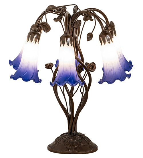 18" High Blue/White Pond Lily 6 Light Table Lamp