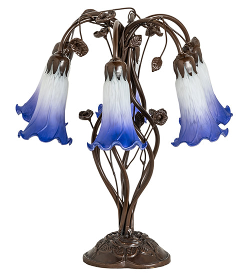 18" High Blue/White Pond Lily 6 Light Table Lamp