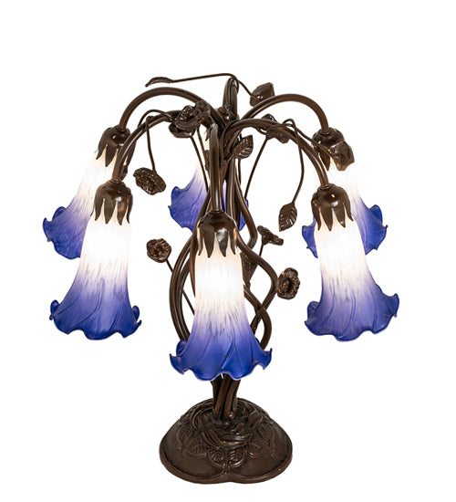 18" High Blue/White Pond Lily 6 Light Table Lamp