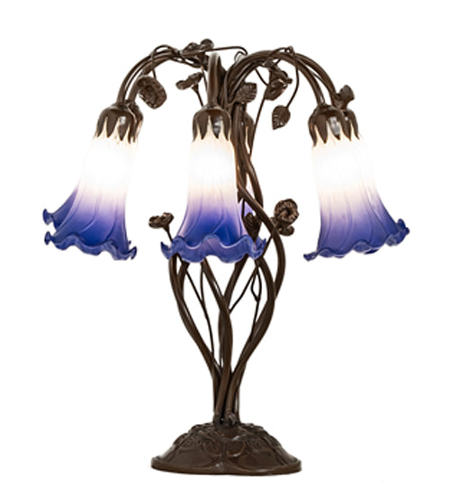 18" High Blue/White Pond Lily 6 Light Table Lamp